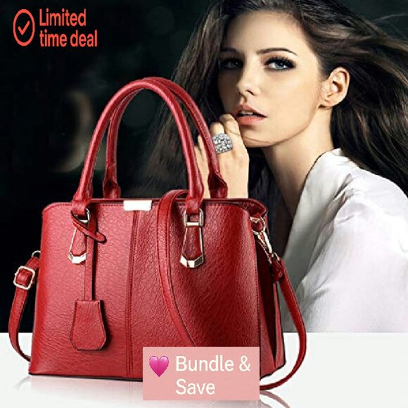 Large Top Handle Satchel Bag with Removable Strap, Multiple Compartments - Picture 4 of 8